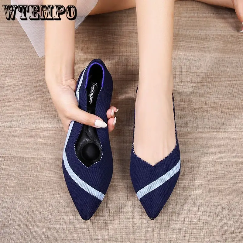 

WTEMPO Pointed Toe Flat Women's Shoes Mesh Breathable Shoes Fashion Soft Bottom Knitted Shoes Female Slip on Footwear Loafers