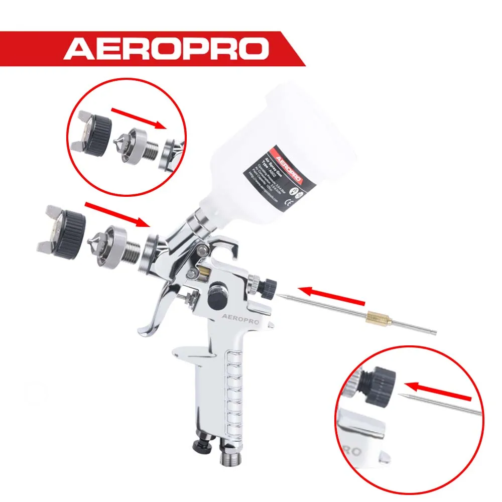 AEROPRO A602 HVLP 스프레이건, 깍지 바늘, 에어 캡, Rpairing H2000 HVLP 스프레이건 액세서리 포함, 0.8mm, 1.0mm