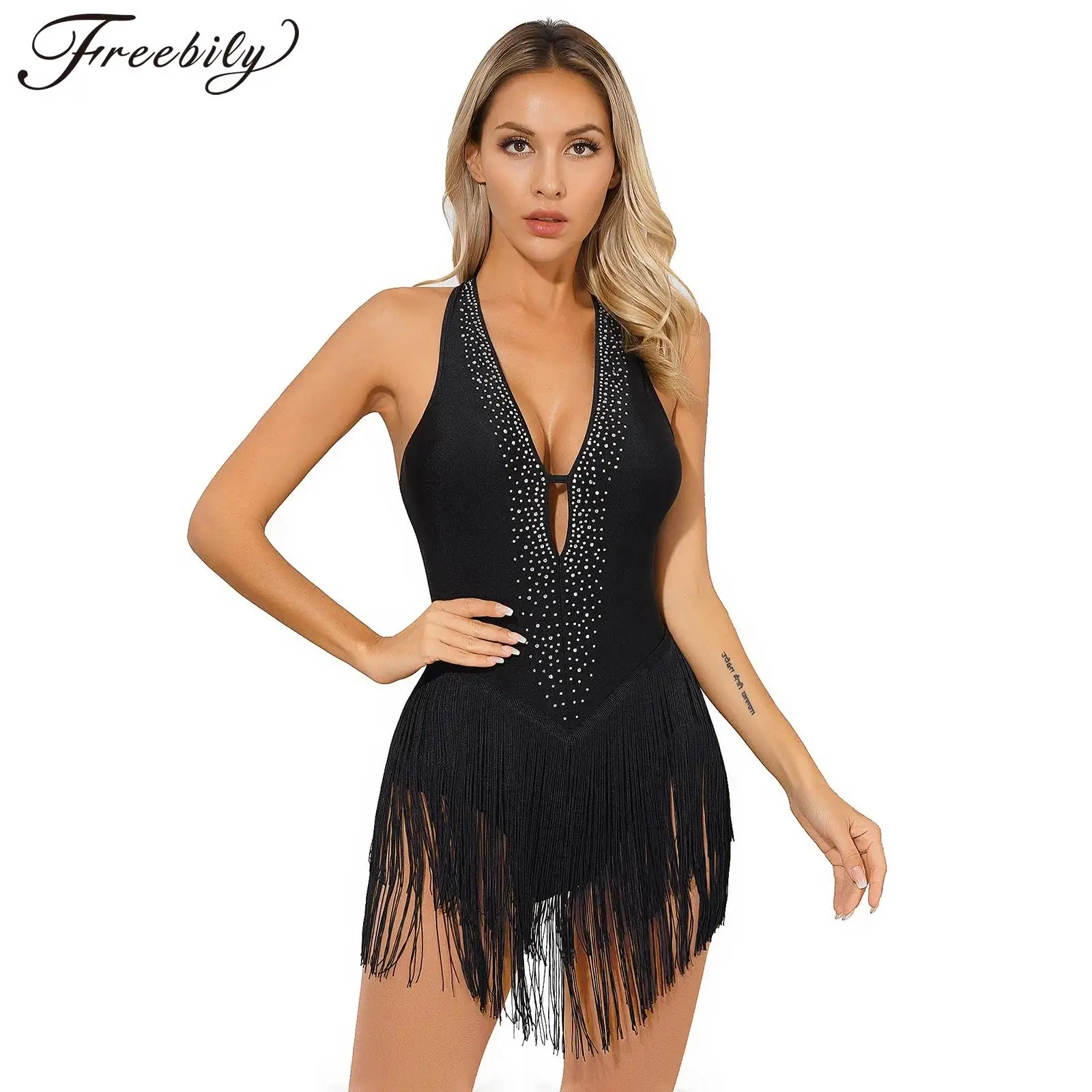 Costume Danse Ballroom Femme – Body Mini Robe Rumba – Justaucorps Scène Club