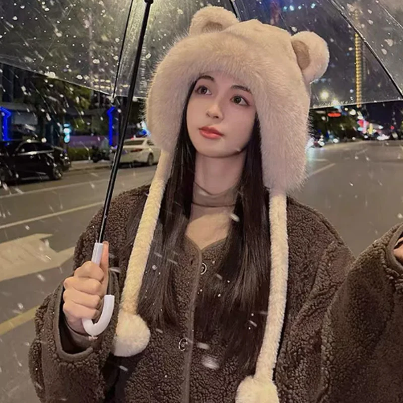 Lindo conjunto de gorro y bufanda con capucha de piel con orejas de oso
