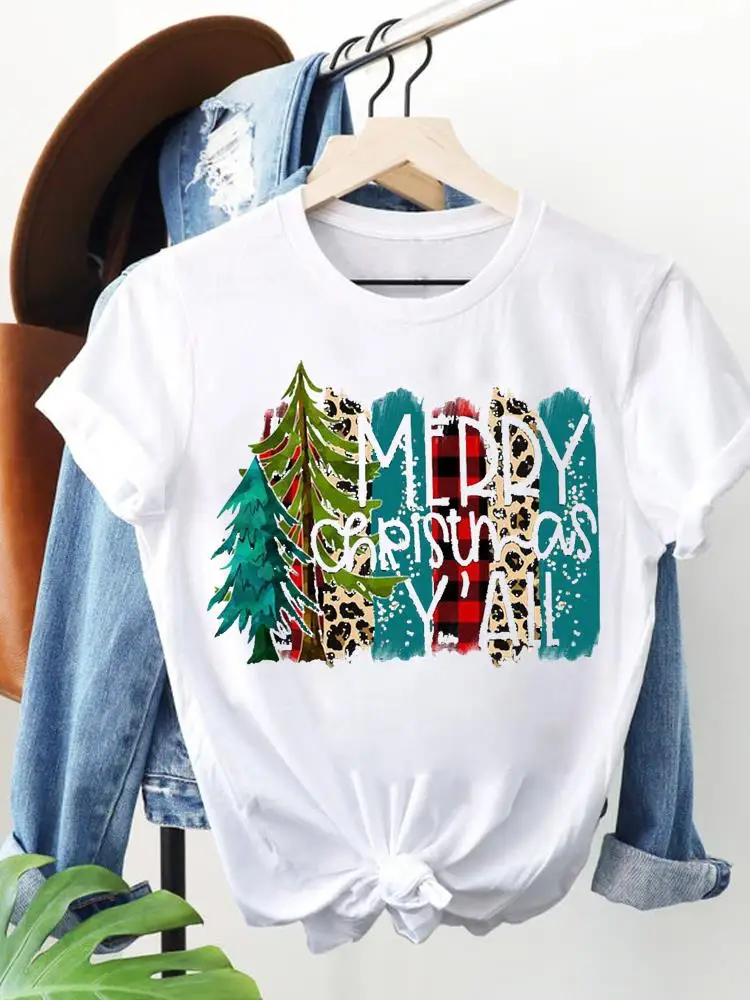 

Трендовая Милая одежда в стиле 90-х с леопардовыми буквами, рождественские и новогодние футболки с графическим принтом, модная женская футболка с коротким рукавом