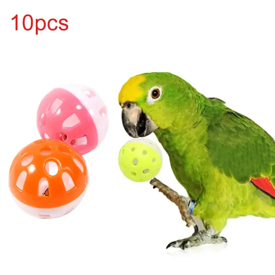 10 Pack Colorful Bird Chew Toys With Jingle Balls - Plastic Rolling Bell Toys For Parrots & Budgies