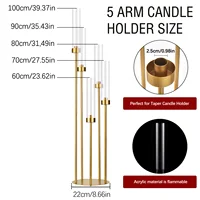10PCS Gold Floor Candelabra,5 Arm Candle Holder Tall Floor Candle Holder with Acrylic Lampshade for Wedding Table Birthday Party 5
