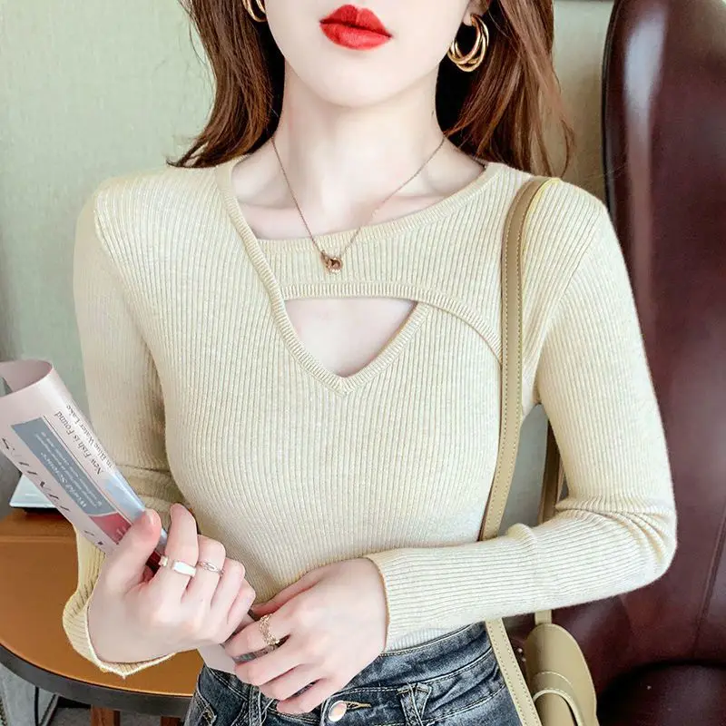 

2023 Autumn/Winter New Slim Fit and Slim Fashion Hollow Out Design Long Sleeve Underlay Sweater