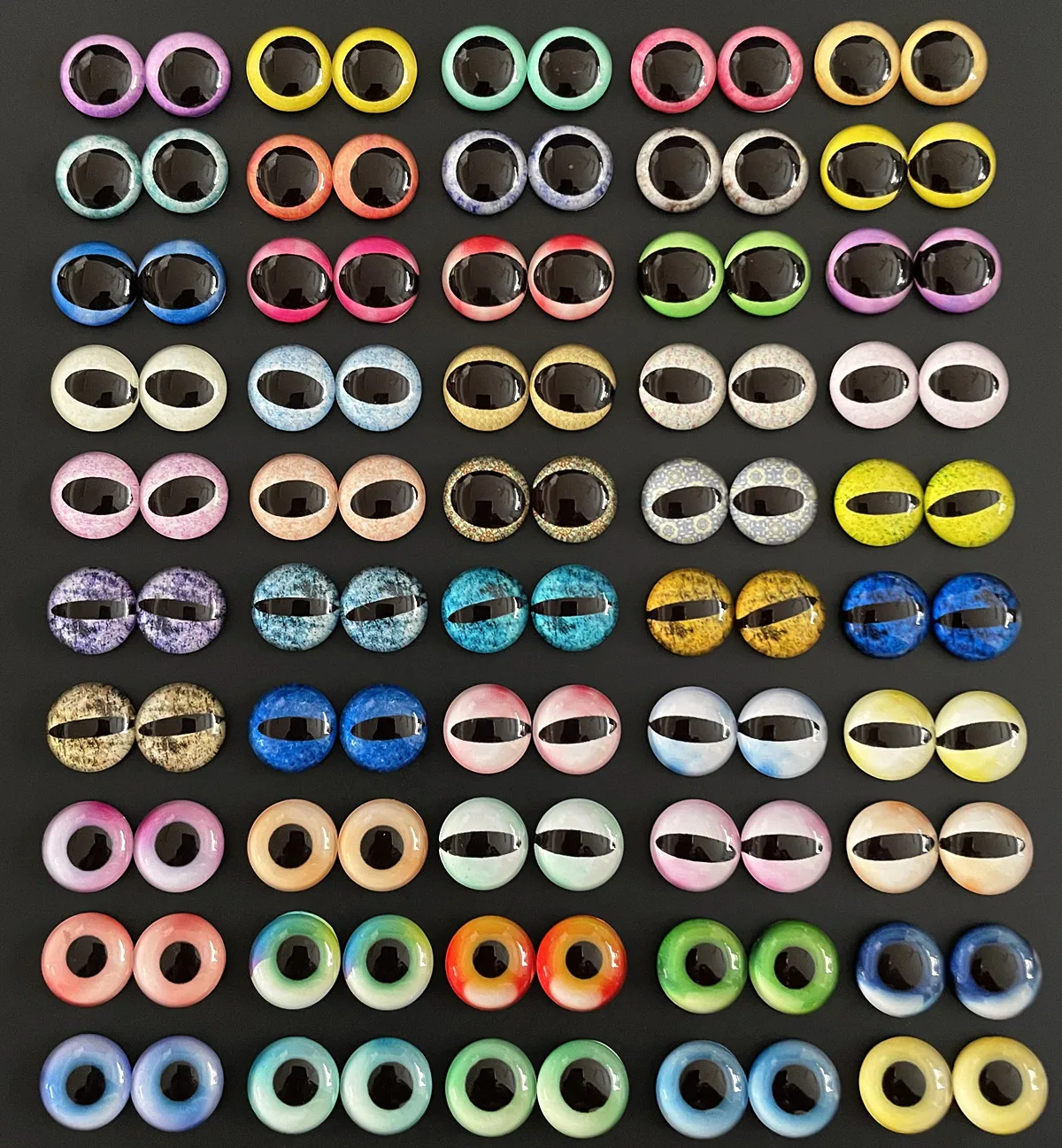6mm 8mm 10mm 12mm 혼합 장난감 드래곤 눈 라운드 패턴 유리 카보 숑 플랫 백 사진 DIY 액세서리 만들기 100pcs 50 쌍