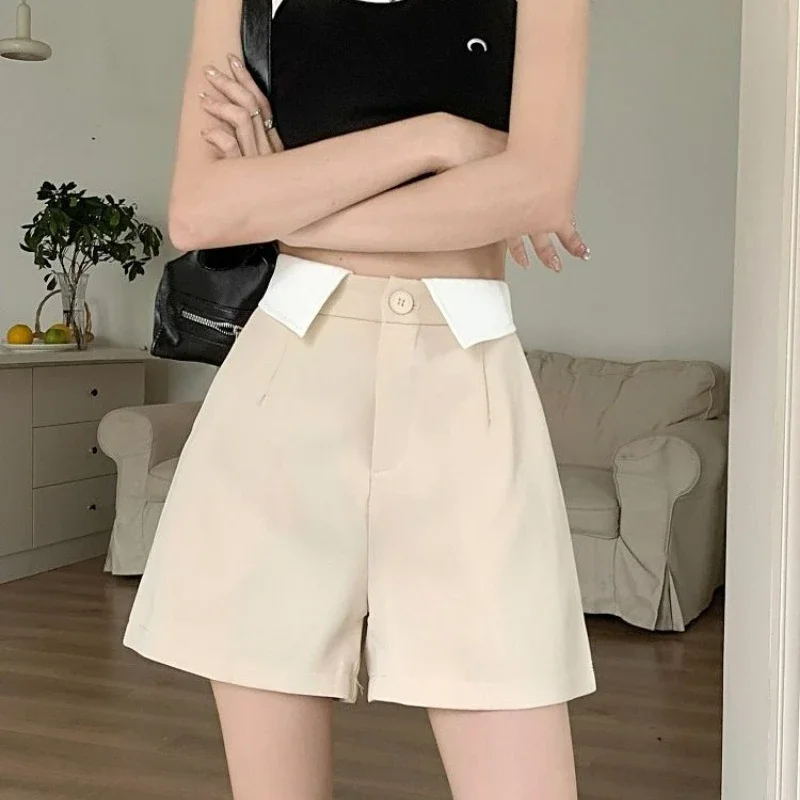Flip Collar Design Feeling Suit Shorts for Women's Summer 2023 New High Waisted Slimming Versatile Wide Leg Casual Pants