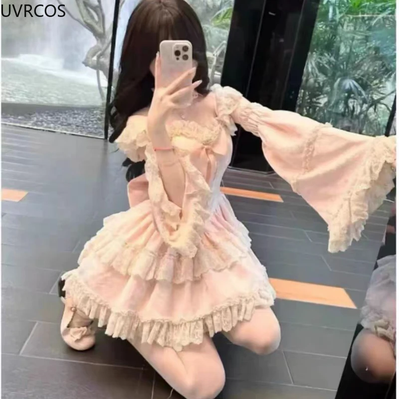 Sweet Elegant Lolita Princess Dress Women Kawaii Cute Lace Ruffles Bow Slim Dresses Japan Harajuku Y2k Evening Party Mini Dress - Image 4