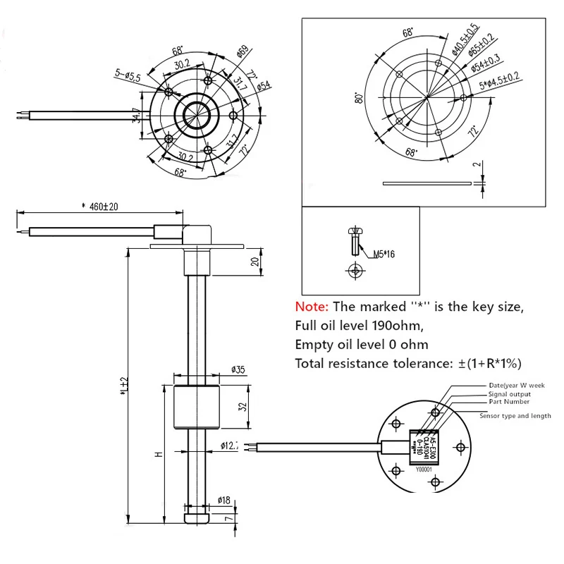 Universal 0-100 Ohm Kraftstoffs tand sensor 190mm 200mm 250mm