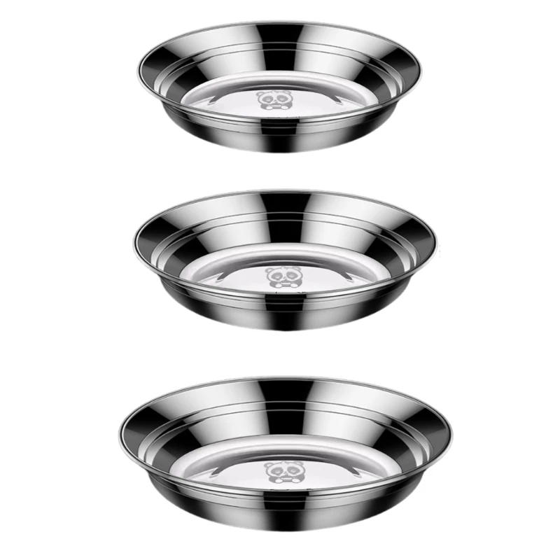 Set of 3 Elegant 316 Stainless Steel Serving Plates Dish with Reinforced Edges