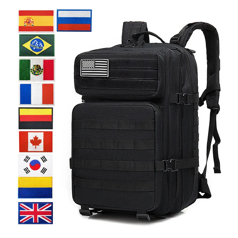 

Two Size Military Hiking Bag Men Women Sports Trekking Hunting Nylon Tactical Backpack With Flag Patch 3P Attack Pack 30L or 50L
