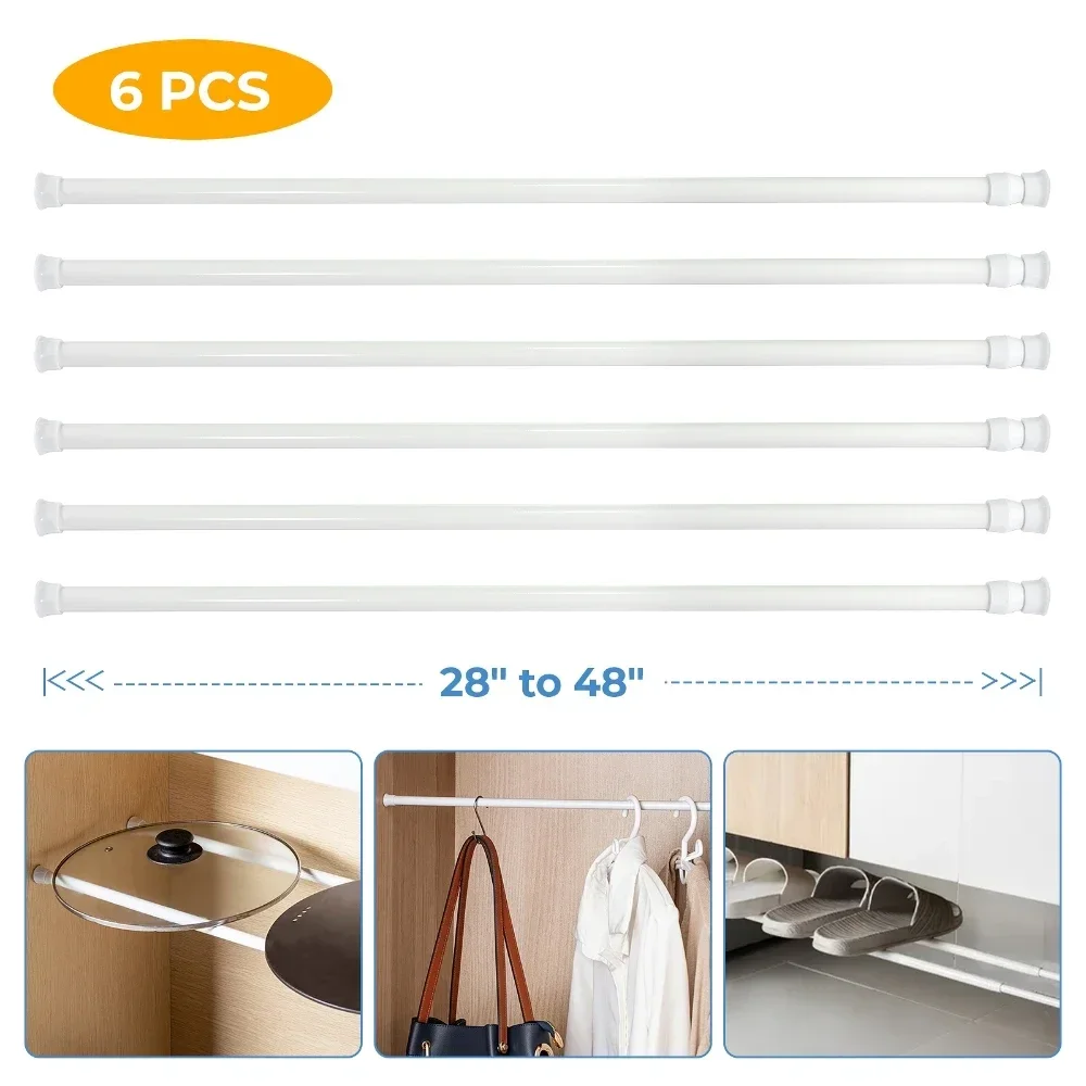 6Pcs 1.3cm Tension Rods Spring Steel Cupboard Closet Shoe Racks Bars Rod Curtain Rods 40-70cm 70-120cm Adjustable White Black