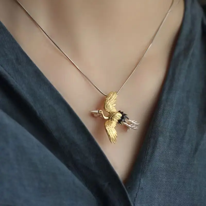 New Retro Polychrome Enamel Crane Brooch Pin Chinese Style Corsage Pin Brooch Women Unisex Bird Animal Party Brooch Pin Jewelry