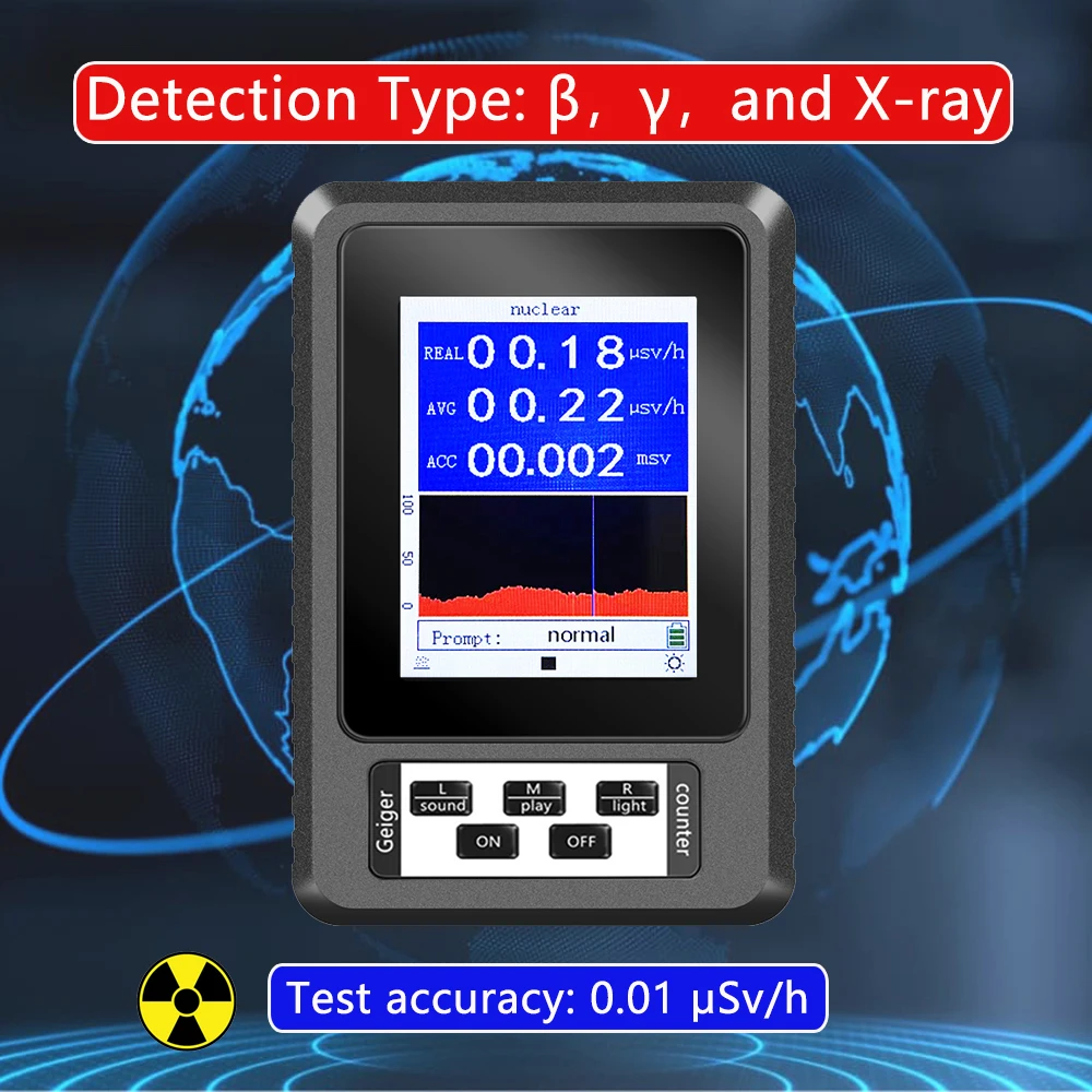 

Geiger Counter Nuclear Radiation Detector X-ray γ-ray β-ray Detector Real-time Mean Cumulative Dose Modes Radioactive Tester