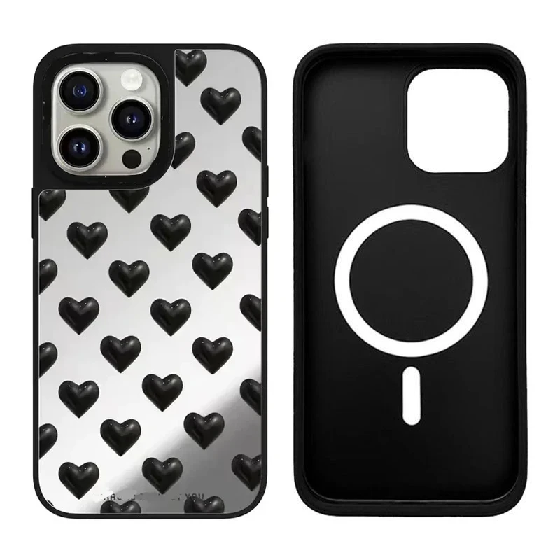 

Mirror Surface MagSafe Fashion Heart Phone Case Cover for iPhone 11 12 13 14 15 Pro Max Case for iPhone 15 ProMax