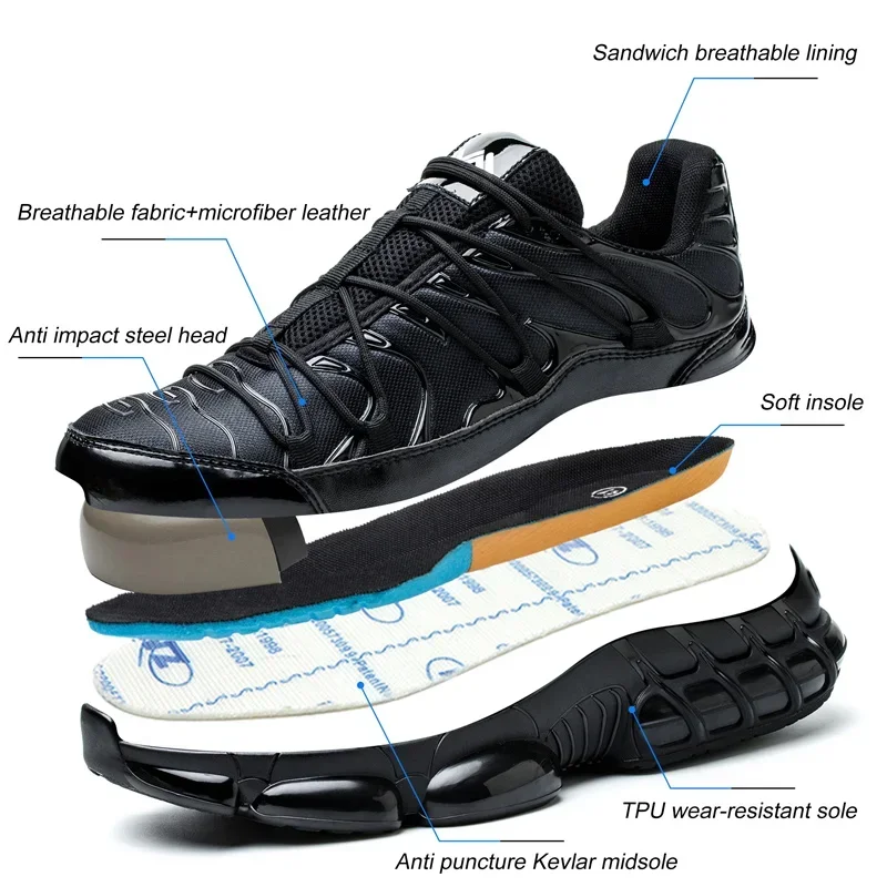 Mannen Luchtkussen Sport Veiligheidsschoenen Mode Werklaarzen Anti-Smash Anti-Punctie Onverwoestbare Schoenen Lichtgewicht Beschermende Schoenen