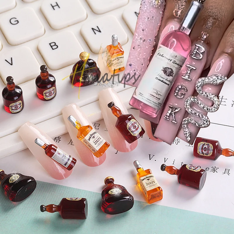 20Pcs 3D Drink Bottle Crystal Strass Bottiglia Di Vino Manicure Gioielli Per Unghie Fai Da Te Decorazioni Con Ciondoli In Resina Mista