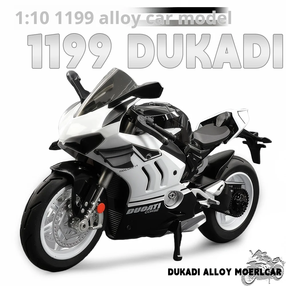 맞춤형 버전 1:10 Ducati V4S 합금 오토바이 모델 사운드 라이트 다이캐스트 시뮬레이션 소형 장난감 수집 아이 생일 선물
