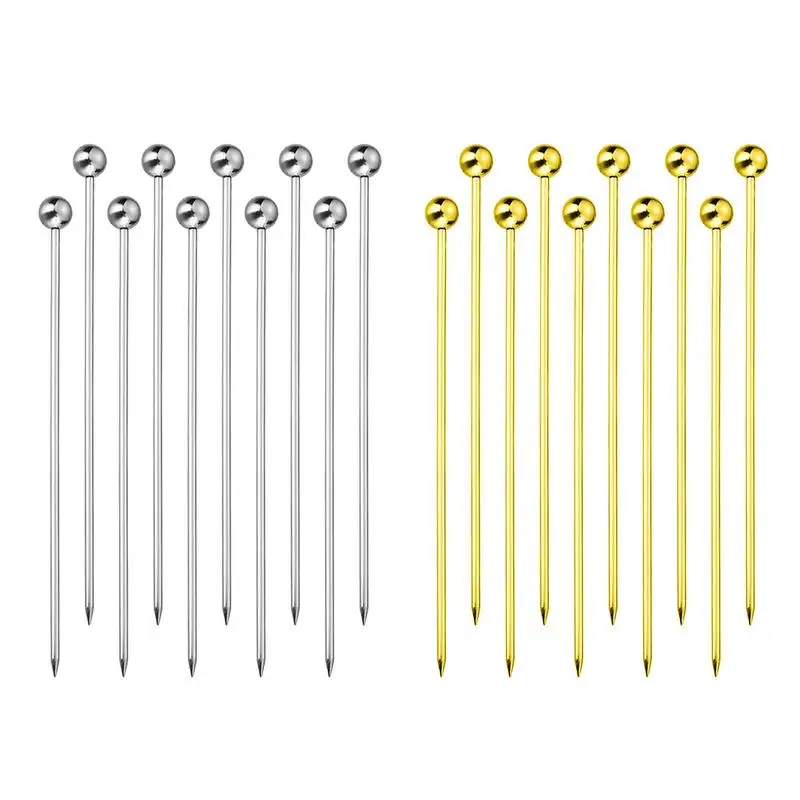 10pcs Stainless Steel Cocktail Picks Fruit Skewers Metal Sticks Drink Stirrers Toothpicks For Martini Appetizers Decor Swizz 10pcs flamingo pineapple star drink wine decor cocktail swizzle sticks drink stirrer hawaiian beach party decor bar supplies