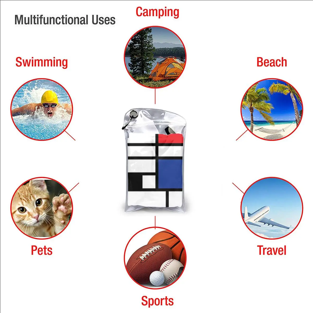 Piet Mondrian De Stijl Beach Towel Soft Microfiber Quick Dry Absorbent Quick Towels For Swimming 6