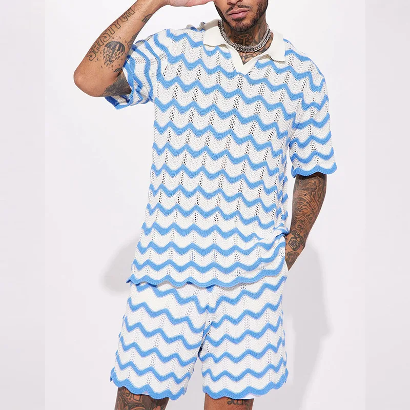 Slim Fitting Men's Sports and Leisure Set Shorts Short Sleeved Men's 2023 Summer New Woolen Shirt Men's Clothing Tracksuit