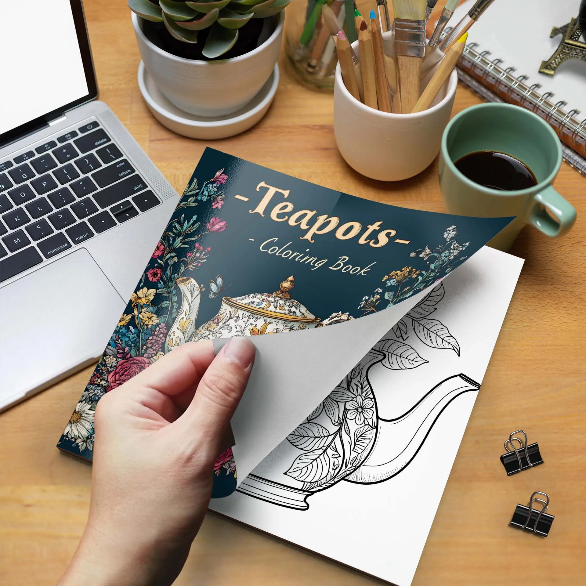 Teapots Coloring Book 24 Pages Art Adult Picture Book Gift For Birthday Party Relieve Stress Kill Time Graffiti Painting Drawing 4