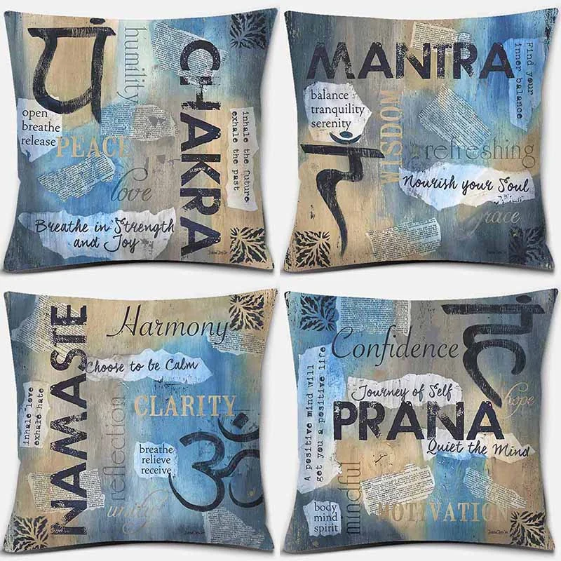 Chakra Mantra Namaste Prana Stampa Quadrata Federa Decorazione Della Casa Auto Divano Cuscino Copertura Autunno Decor
