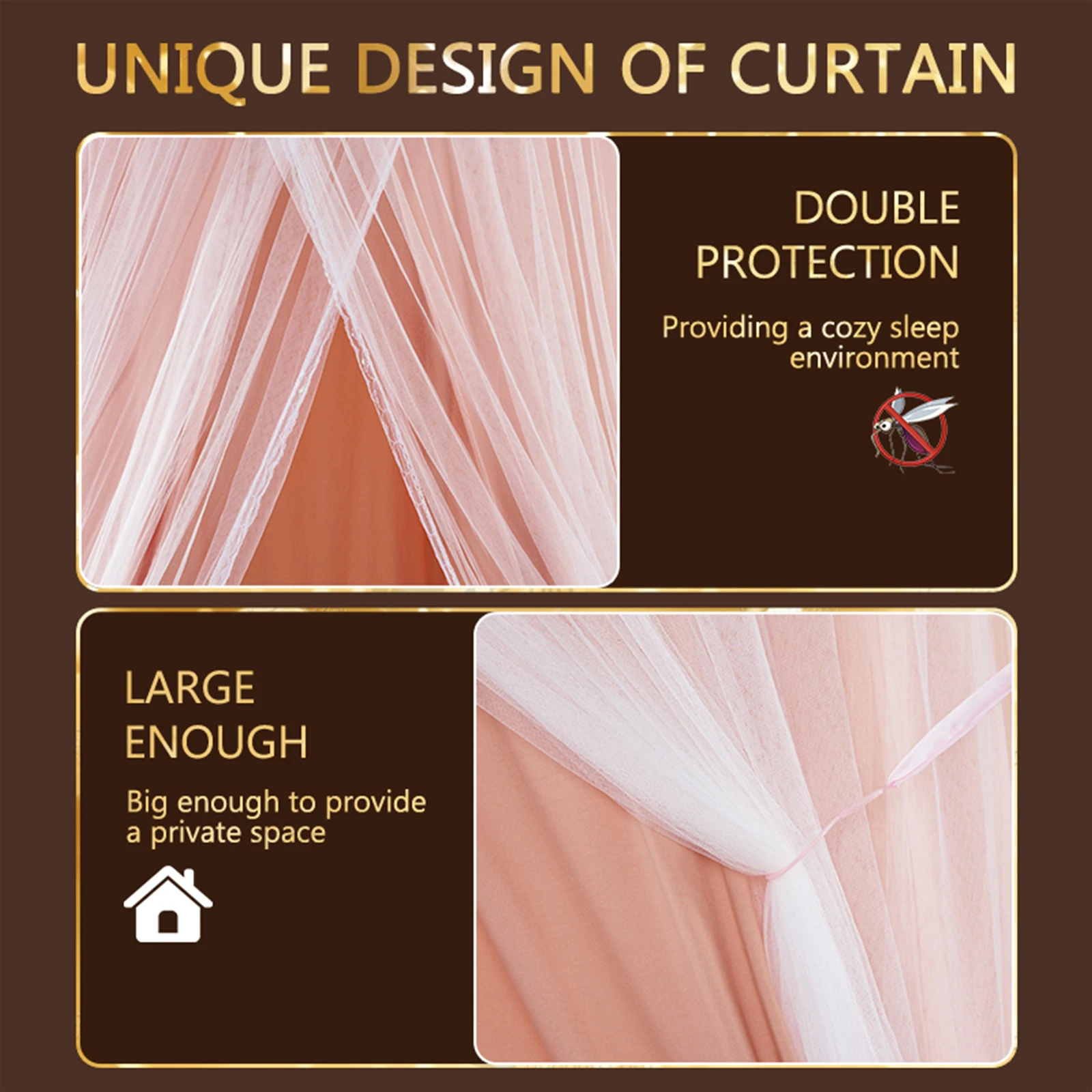 Tenda Baldacchino Per Letto A Cupola Principessa – VETHIN Doppio Strato In Pizzo Rosa/Grigio/Bianco, Zanzariera Romantica - 2