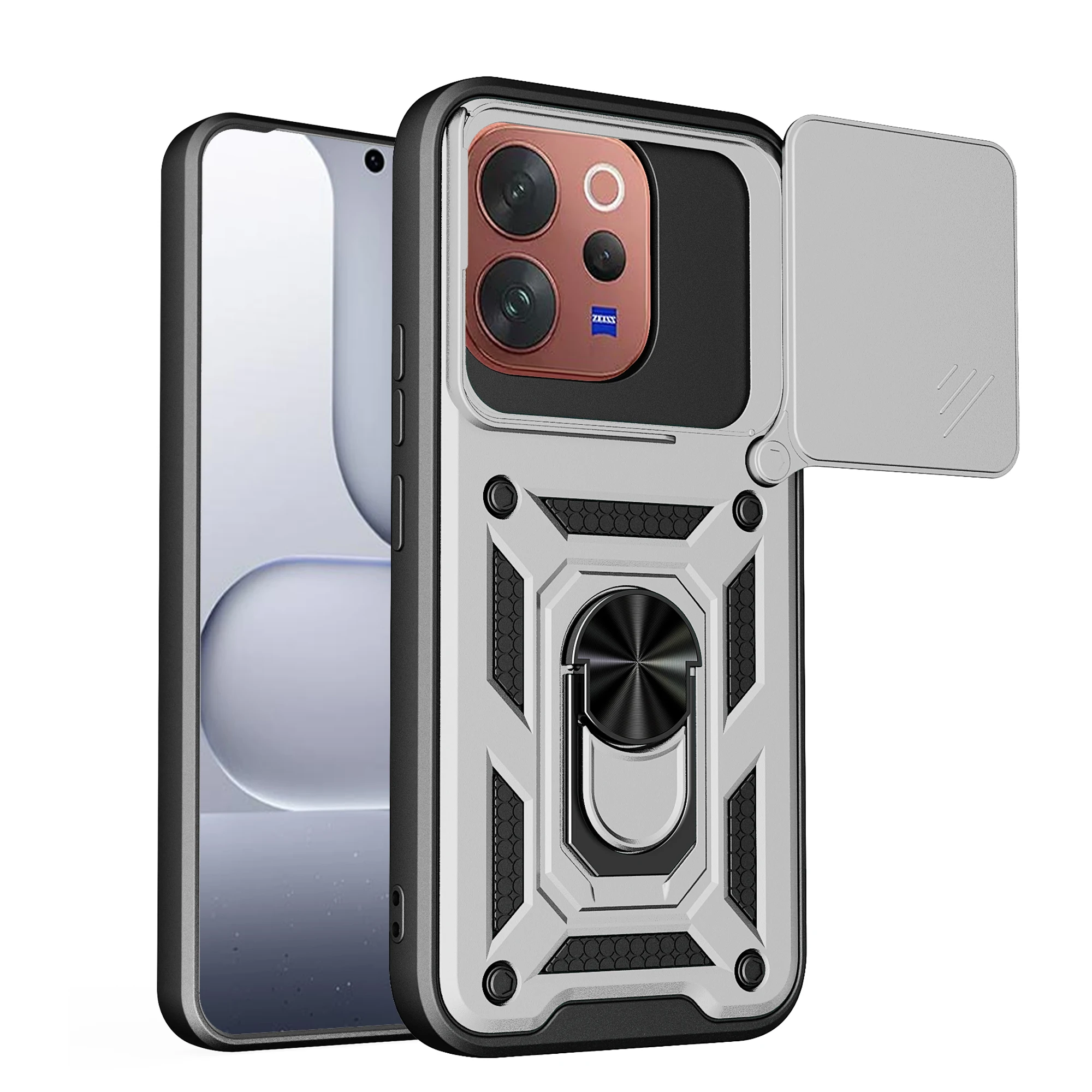 Enhanced Shockproof Armor Case with Slide Camera Protection and Ring Stand