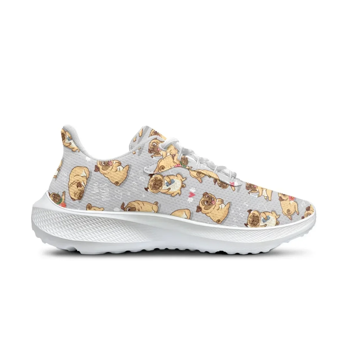 Cute Cartoon Pug Print Sneakers For Ladies New Outdoor Sports Running Shoes Classic Lace Up Wear-resistant Work Training Shoes