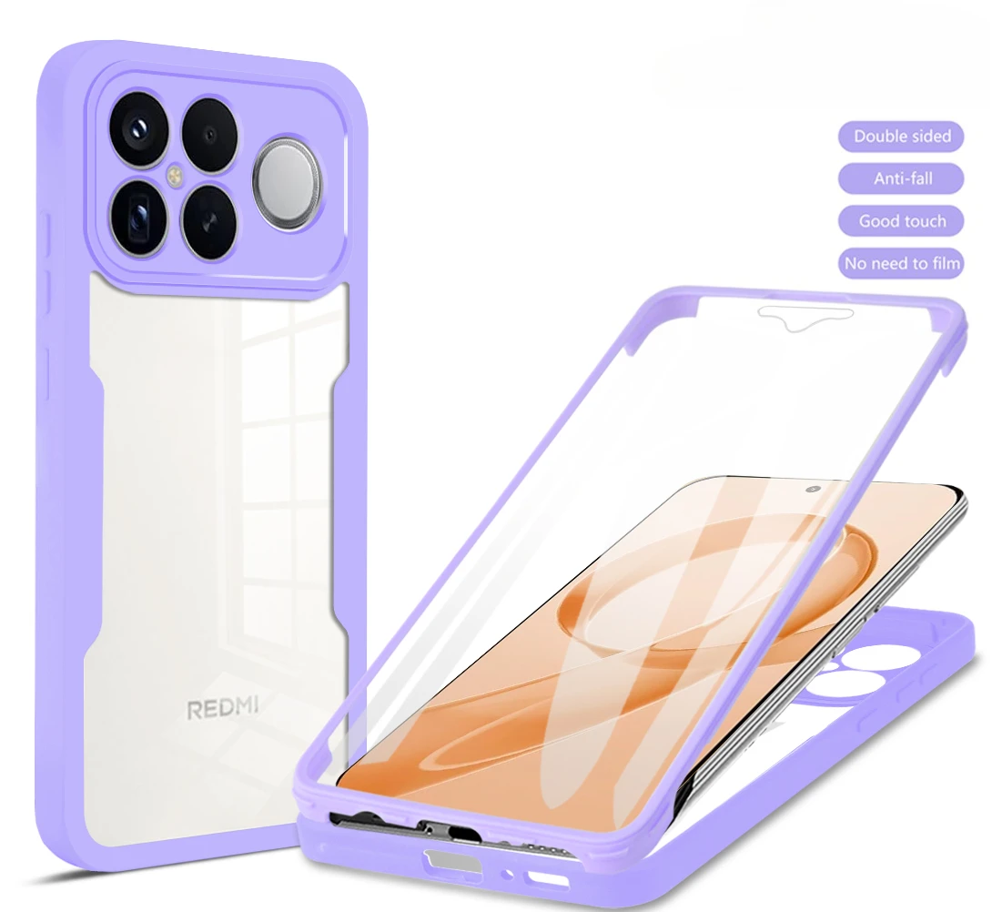 360° Full Coverage Transparent Acrylic Back Case with Shockproof Soft Frame Cover
