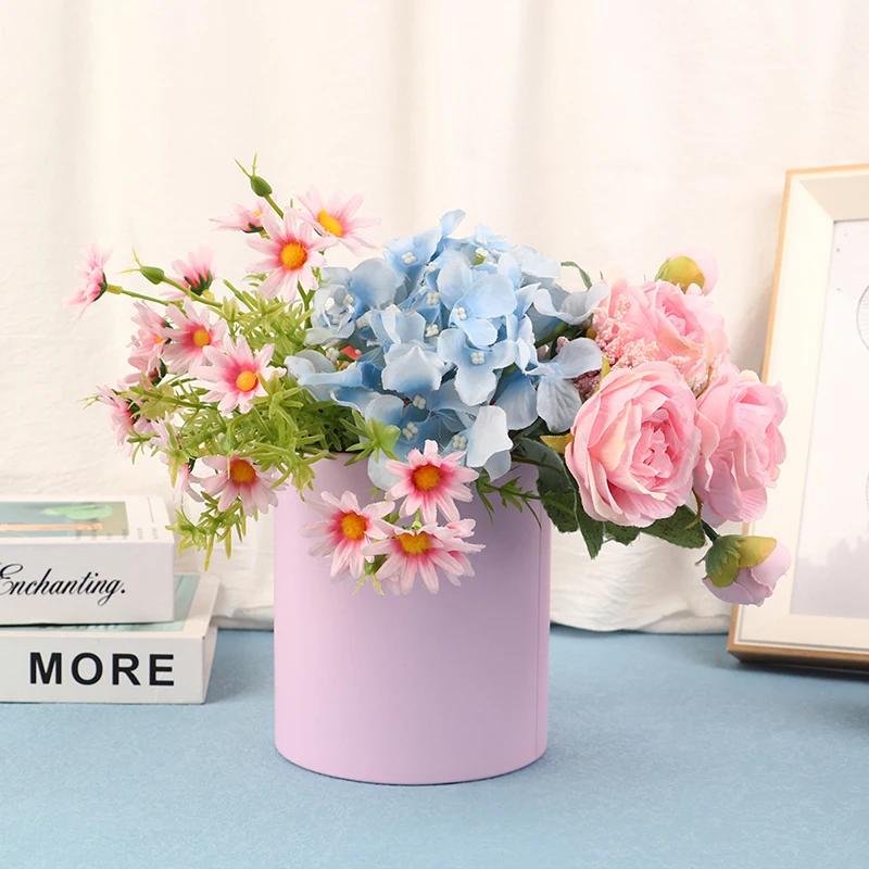 14x15cm Round Flower Paper Boxes Lid Hug Bucket Florist Gift Packaging Box Portable Gift Candy Bar Boxes Party Wedding Supply