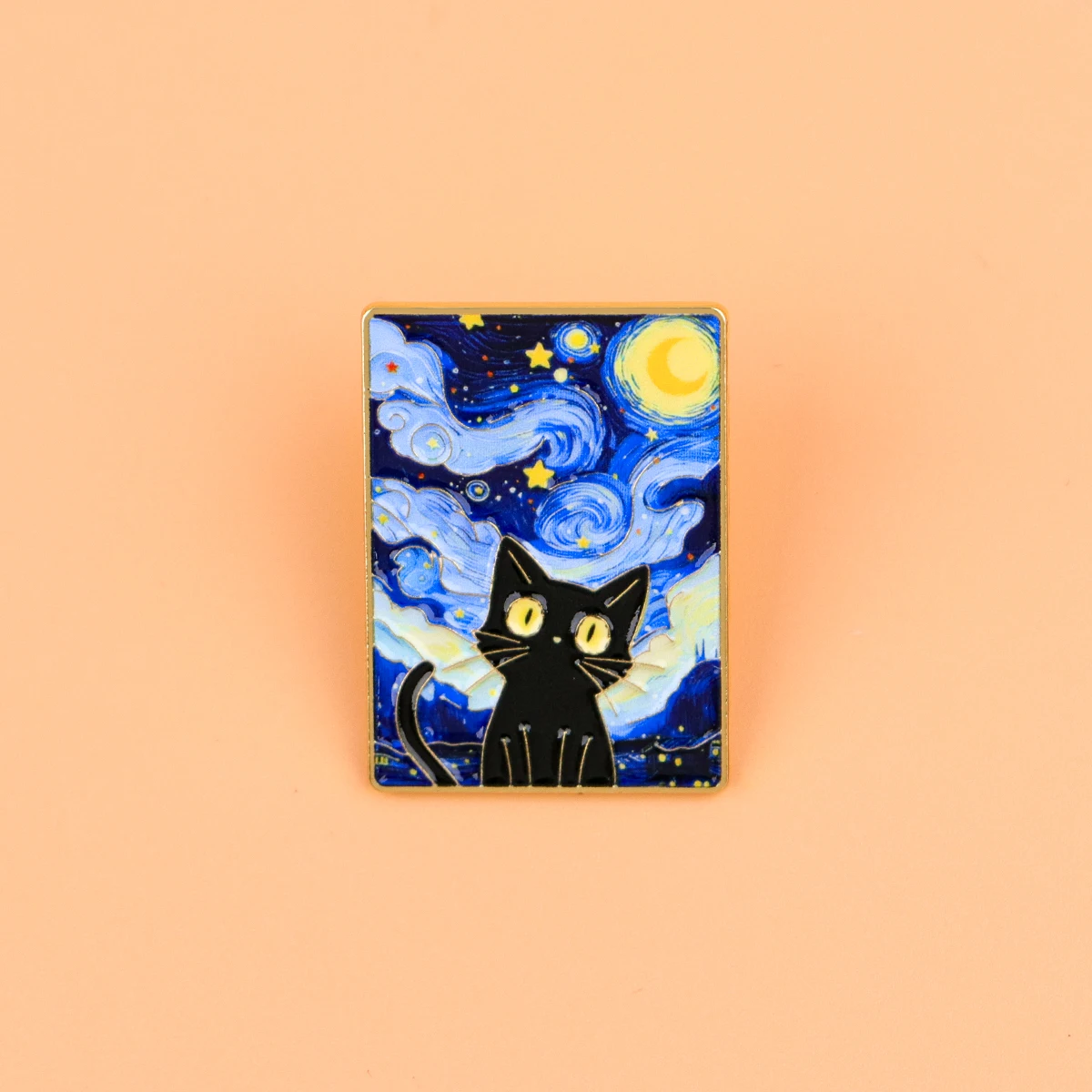 Starry Night Cat Enamel Pin - Cute Animal Brooch for Clothing Accessories & Fashion Jewelry Gifts