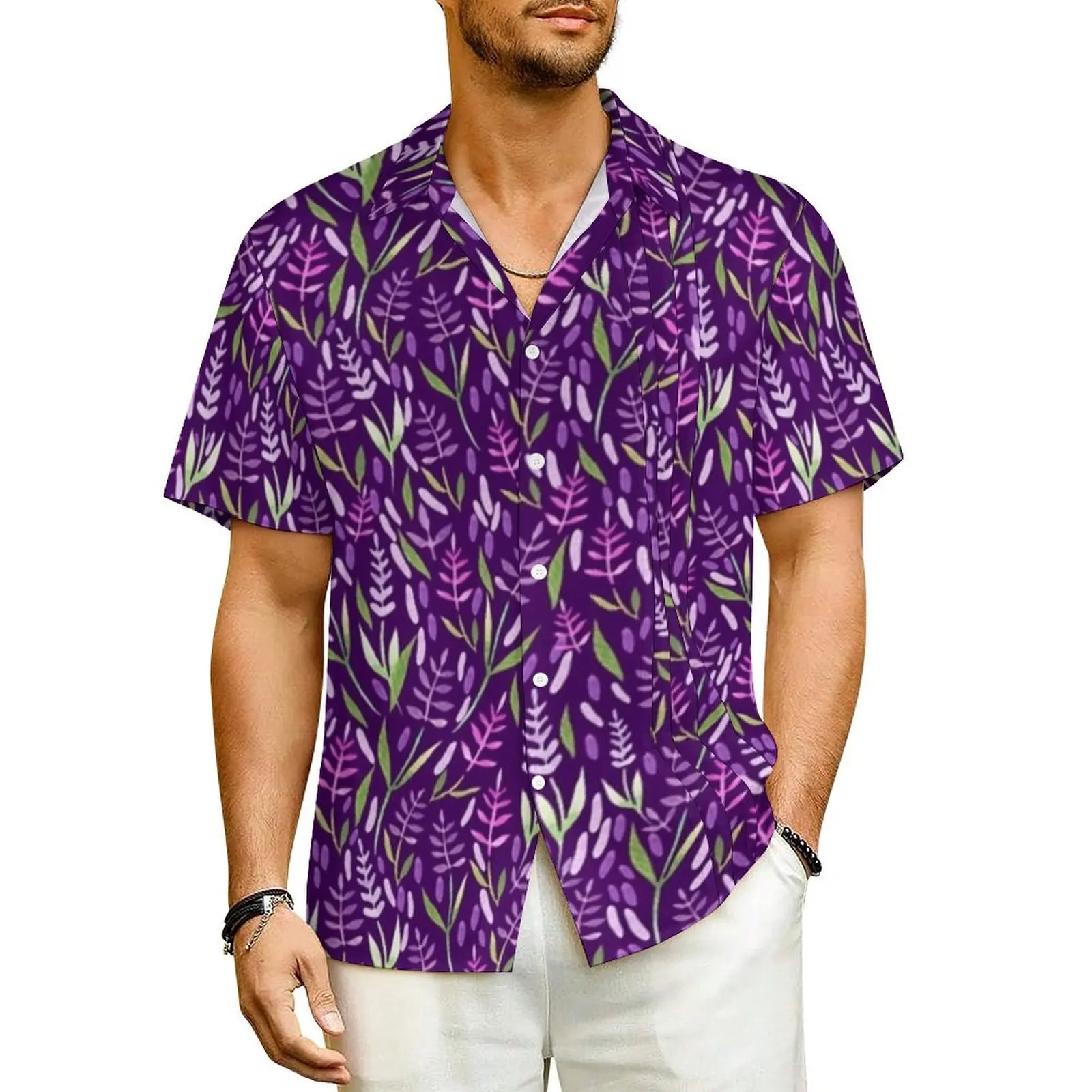 

Пляжная рубашка фиолетового и розового цвета, элегантная Гавайская Повседневная рубашка с цветочным принтом, мужские винтажные блузки с коротким рукавом, дизайнерский Топ в стиле Харадзюку