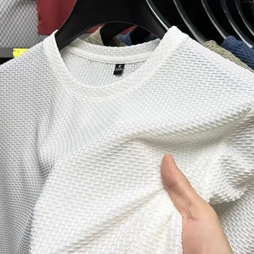 Men's Short Sleeve Mesh Bamboo Ice Silk T-shirt Casual Versatile Summer Elastic Slimming Top for Men - Image 7