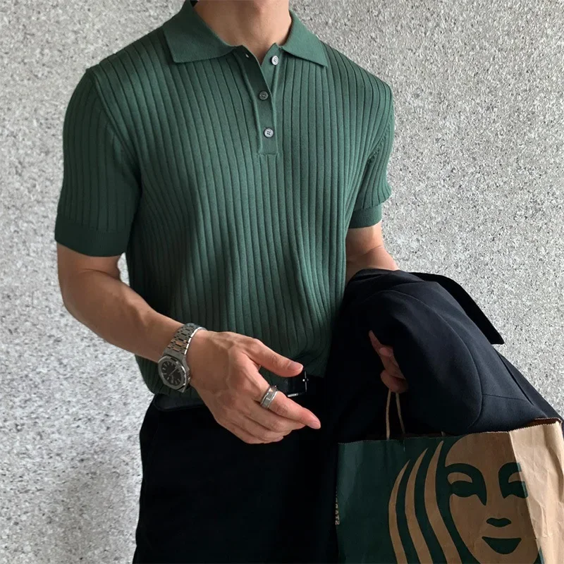 

Men's Clothing Lapel Polo Shirt Short-sleeved Loose Casual Thin Section Solid Color Knit Shirt T-shirt Bottoming Shirt Clothing