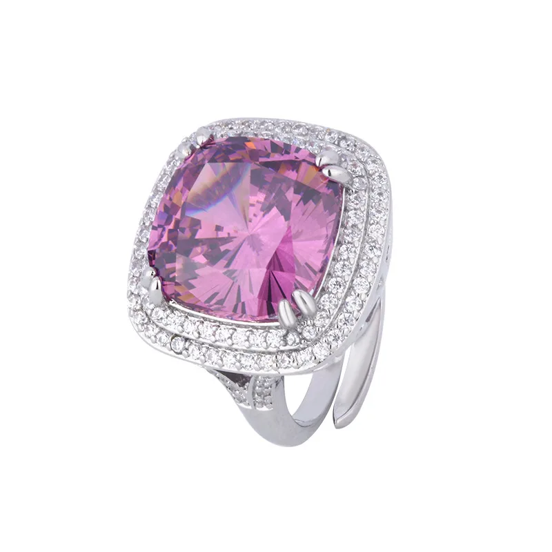 Exquisite Adjustable Ring Pendant Necklace Blue Pink High Carbon Drill Cushion Cut Jewelry in Elegant Style for Women Party Gift