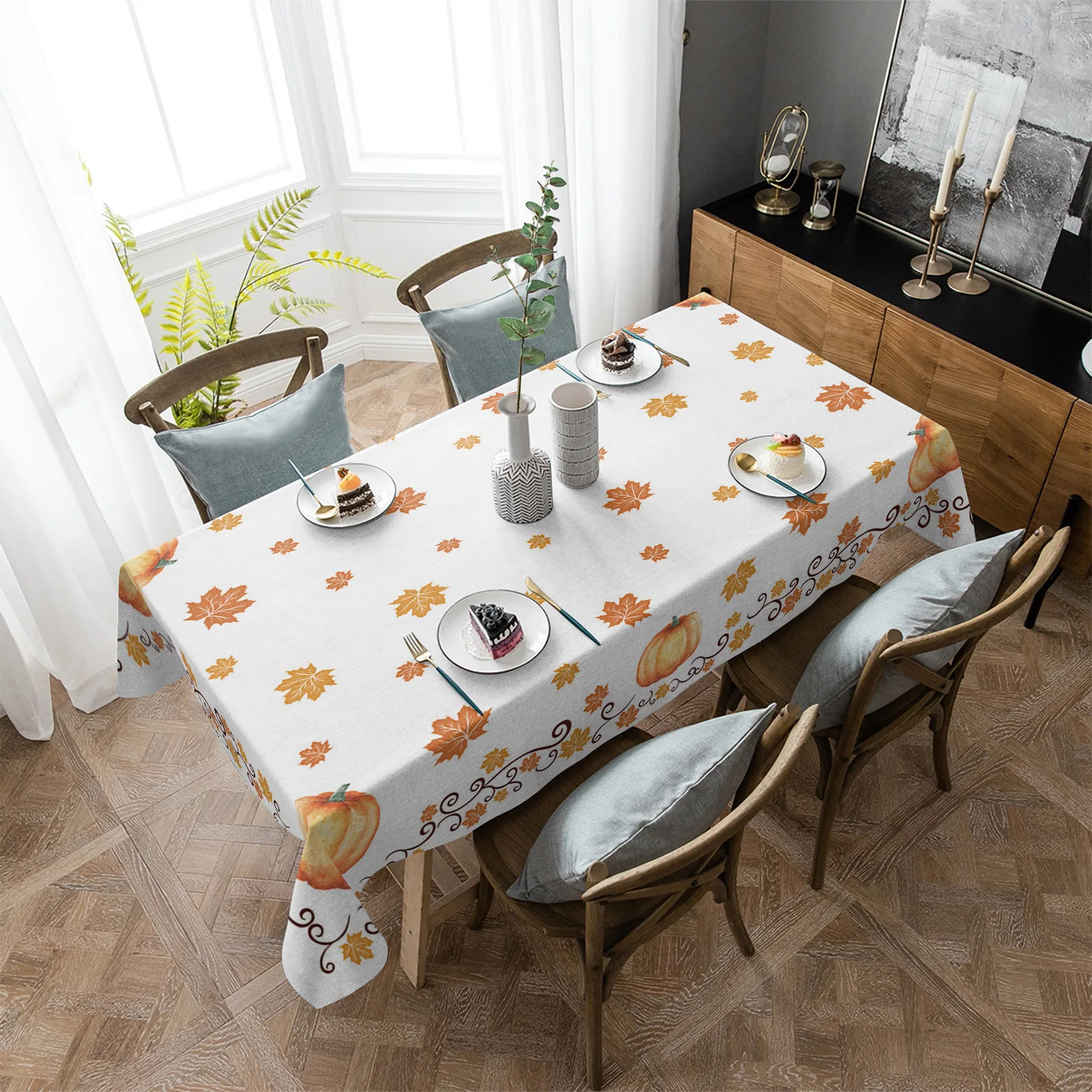 

Thanksgiving Pumpkins Maple Leaves Waterproof Rectangular Tablecloth Dining Table Coffee Table Cover Outdoor Picnic Cloth