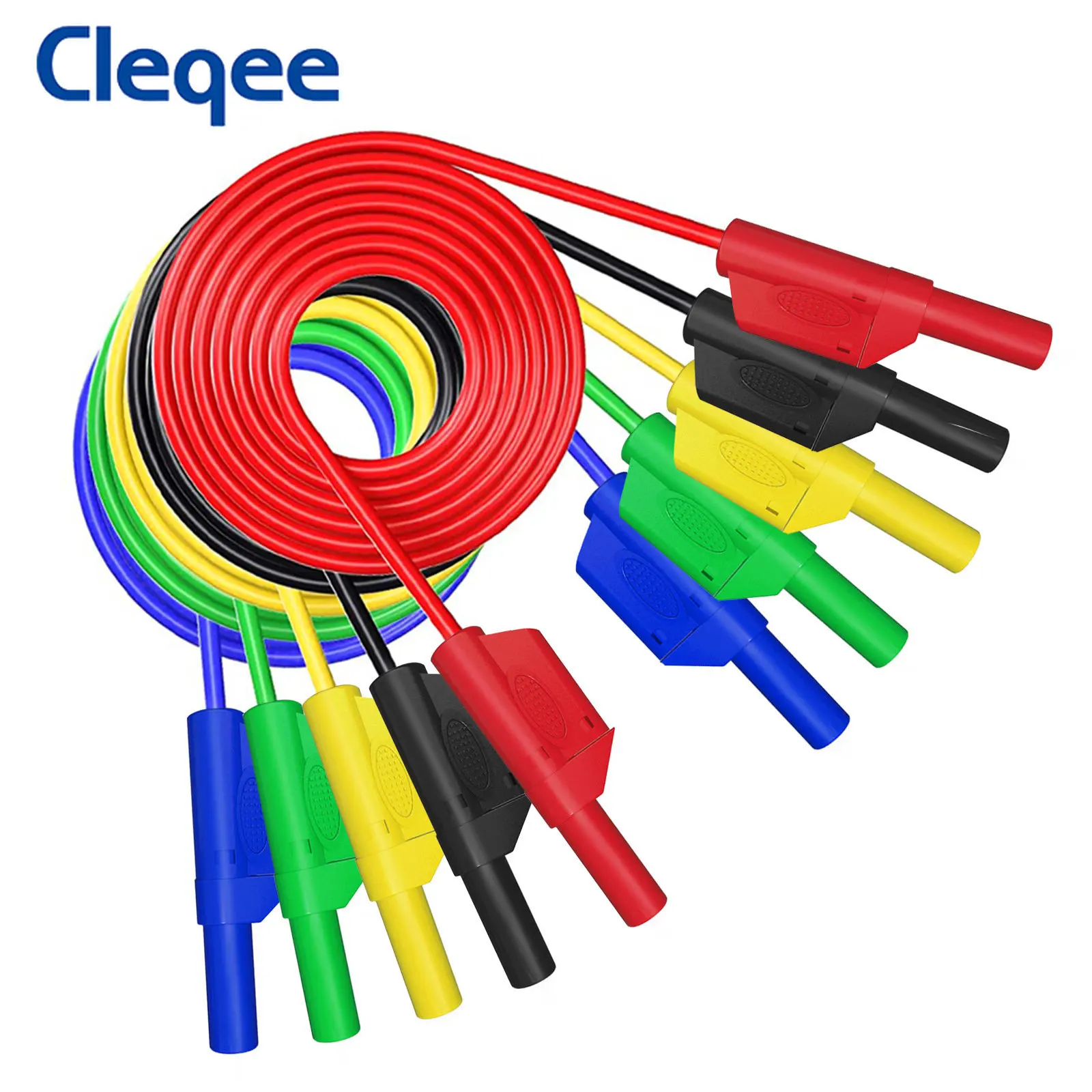 

Cleqee P1050 5PCS Dual Safe Stackable 4mm Banana Plug Soft Test Lead Cable Double-ended for Digital Multimeter 1M