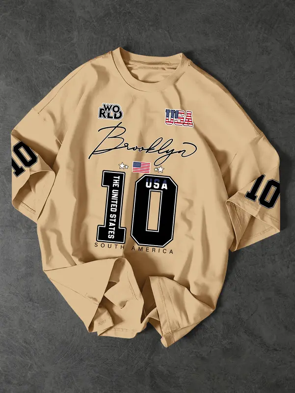 USA Brooklyn Style 10 Print Oversized T Shirt Men's Streetwear Vintage Jersey Tee - Image 3