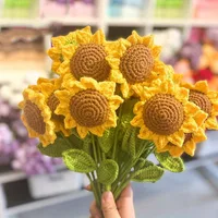 1/5/10Pcs Sunflower Knitted Artificial Flowers, Hand-knitted Flowers, Wool Crochet Sunflower Decoration 1