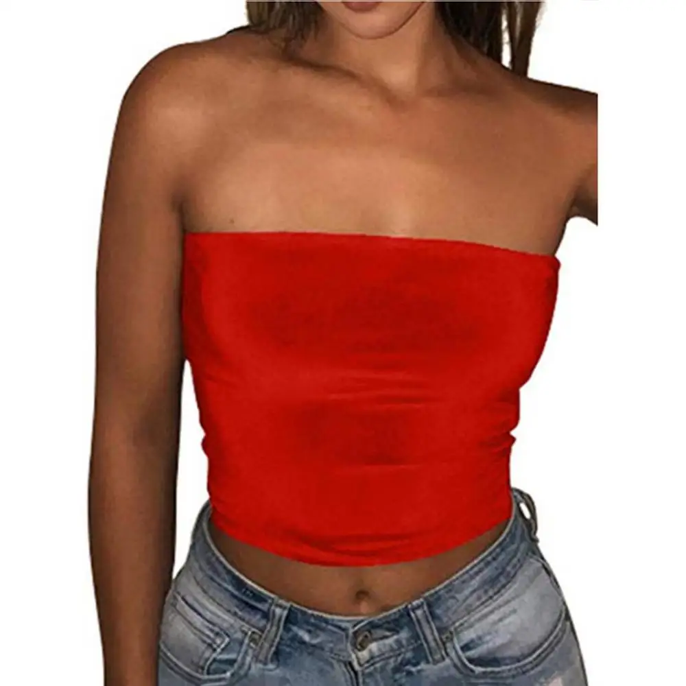 

Casual Solid Color Women's Sexy Solid Color Strapless Short Mini Wrap Chest Fit Elastic Sleeve Top 2023 New Crop Top Women