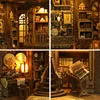 DIY Wooden Antique Book Collection Room Book Nook Shelf Insert Miniature Model Kits With Light Bookshelf Bookend Friends Gifts 4