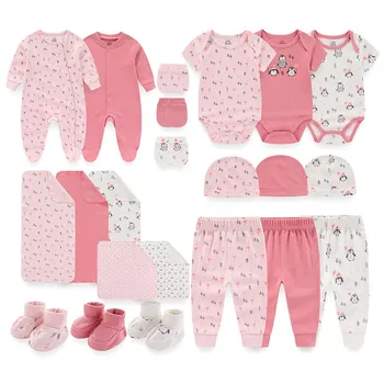 Unisex 22 pezzi 100% cotone forniture per bambini set regalo vestiti per neonata stampa set di vestiti per neonato Bebes a maniche corte 1