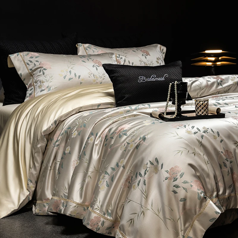 Embroidered jacquard cotton four-piece bedding quilt cover sheets pillowcases noble European