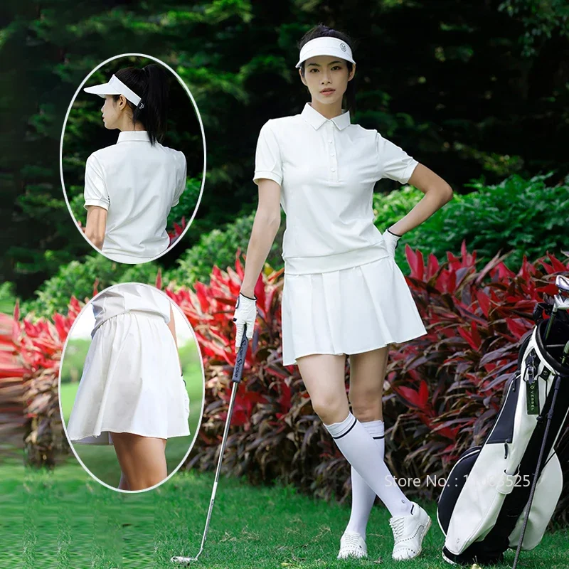 MG Golf Short Sleeve Polo Shirt Women Quick-Dry Summer Golf Tops Female High-waist Pleated Skirt Tennis Casual Skorts Set