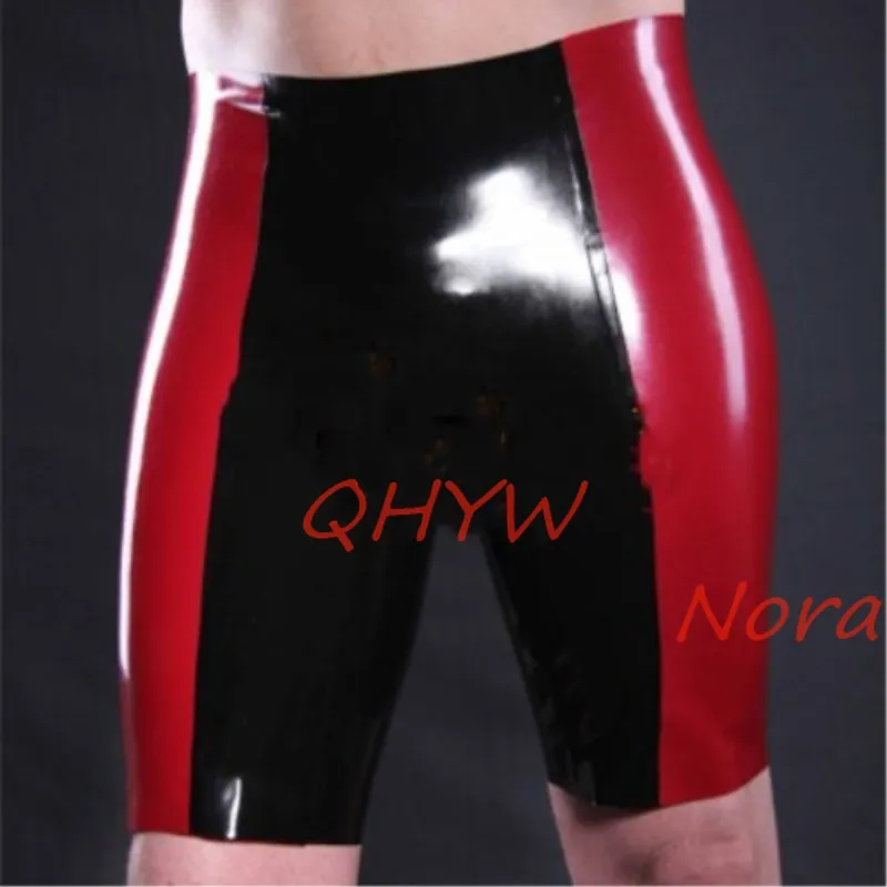 

Fetish Latex Men Black and Red Tight Short Pants Sexy Rubber Brief Custom made