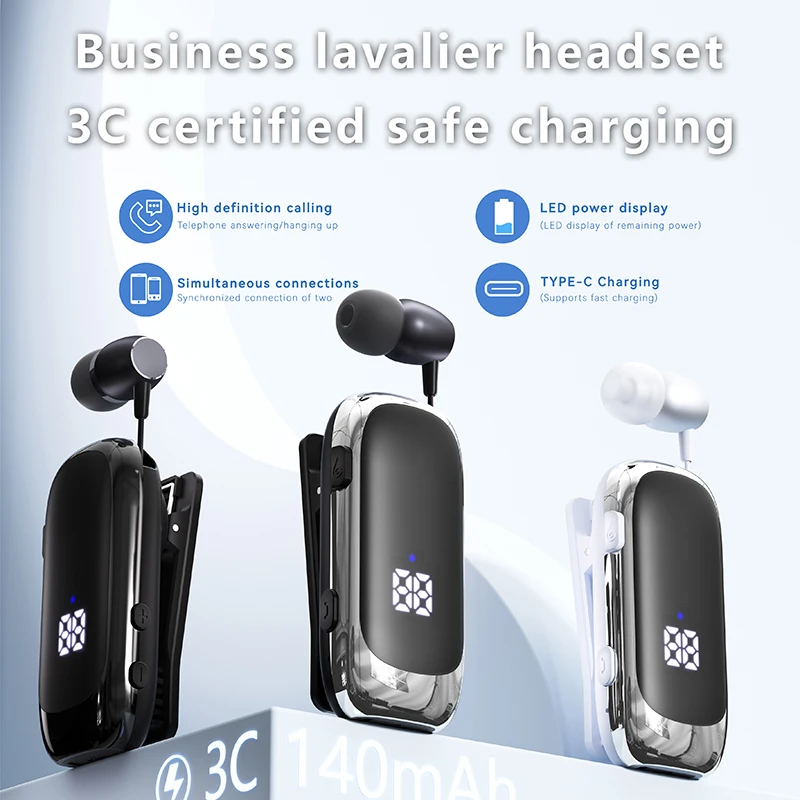 K88 Lavalier Business Bluetooth 5.4 Headphone Talk/Music Time 20 Hours,LED Digital Display,Noice Cancelling Wireless Earphones 2