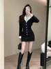 Black Y2k Mini Skirt Set Women Casual Korean 2 Piece Dress Set Crop Tops Jacket Tops + Short Skirts Elegant Suit 2022 Autumn New 4