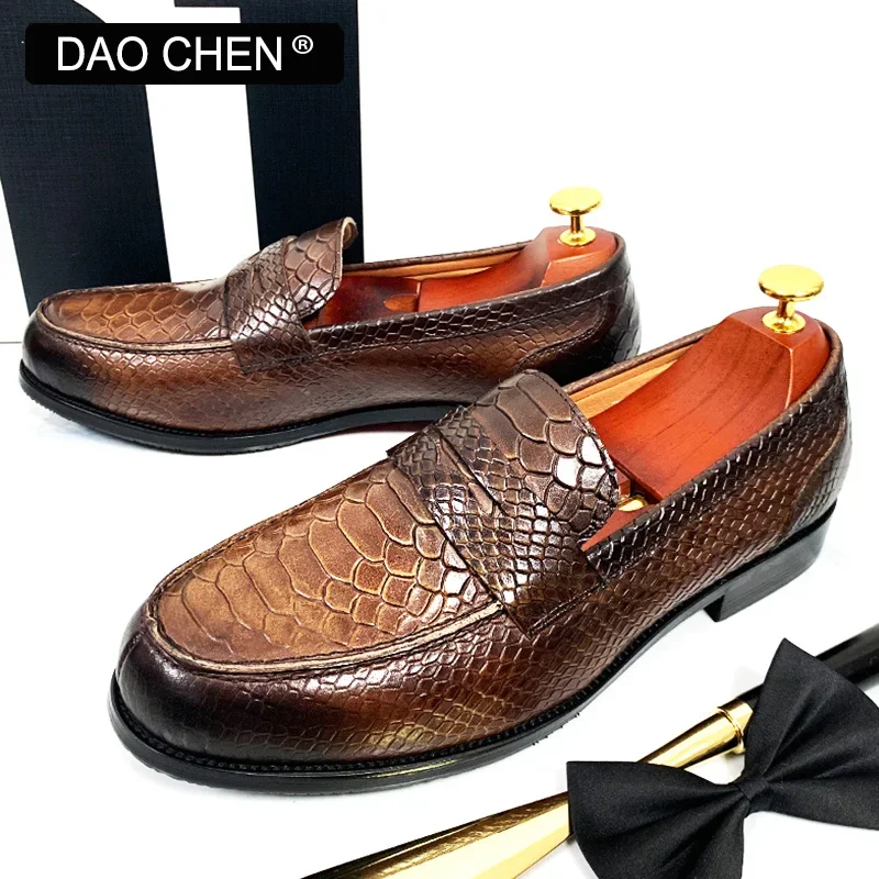 LUXURY MEN LEATHER SHOES BLACK COFFEE SLIP ON SNAKE PRINT DRESS MEN'S CASUAL SHOES WEDDING OFFICE BANQUET Loafers Shoes For Men 2