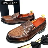 LUXURY MEN LEATHER SHOES BLACK COFFEE SLIP ON SNAKE PRINT DRESS MEN'S CASUAL SHOES WEDDING OFFICE BANQUET Loafers Shoes For Men 2